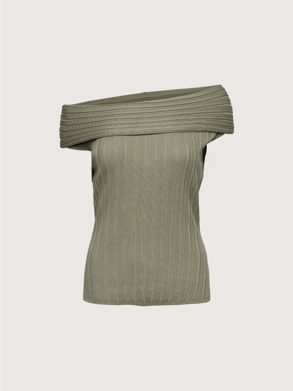 OAK + FORT Short Sleeve off the shoulder Knit Sweater in Tea